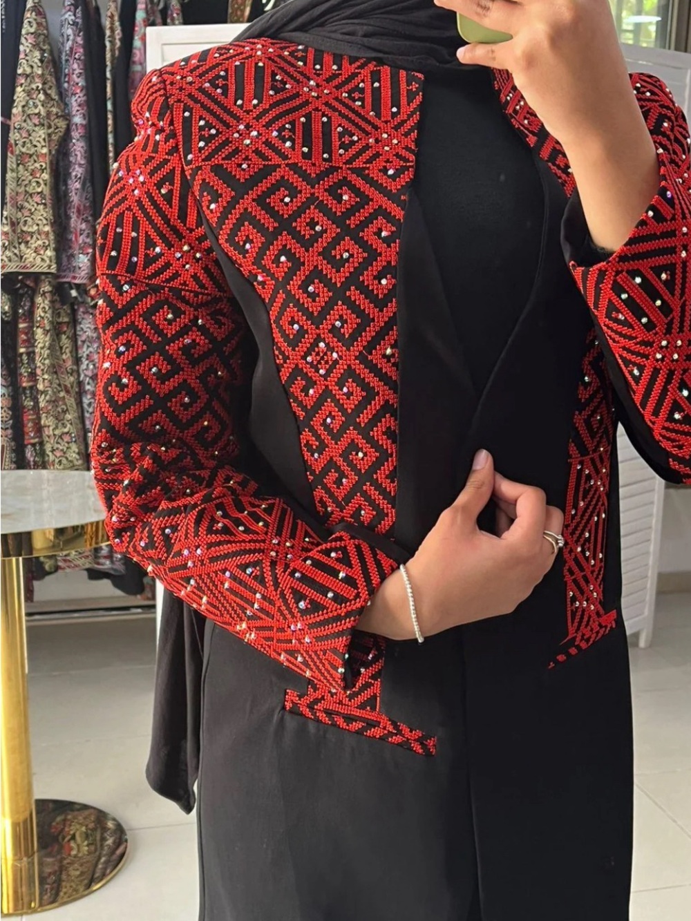 Embroidered Palestinian Jacket with Rhinestones - Picture 3 of 7
